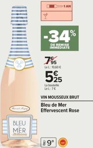 Vin Mousseux Brut Bleu de Mer Effervescent Rose