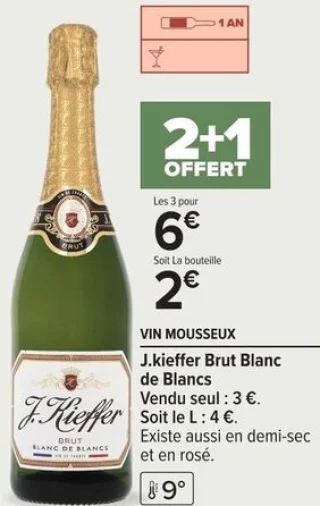 Vin Mousseux J.Kieffer Brut Blanc de Blancs