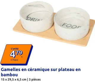 Gamelles en céramique sur plateau en bambou