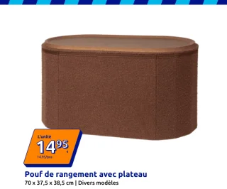 Pouf de rangement avec plateau