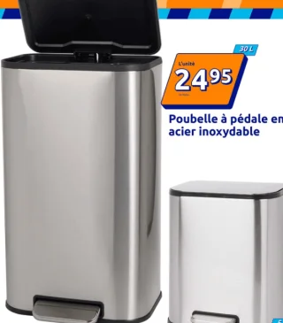 Poubelle à pédale en acier inoxydable 30 L