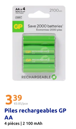 Piles rechargeables GP AA