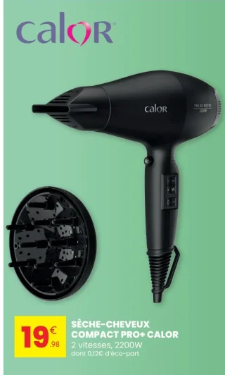 Sèche-cheveux Compact Pro+ Calor 2 vitesses, 2200W