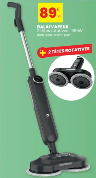 Balai vapeur Calor 2 têtes rotatives 1380W
