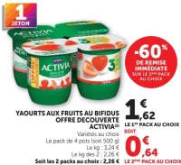 Yaourts aux fruits au bifidus offre découverte Activia
