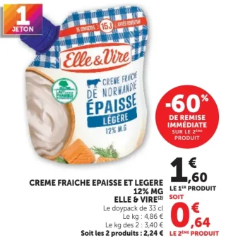 Crème Fraîche Épaisse et Légère 12% MG Elle & Vire