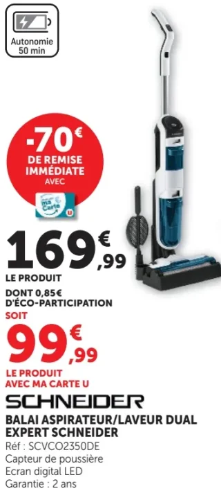 BALAI ASPIRATEUR/LAVEUR DUAL EXPERT SCHNEIDER SCVCO2350DE