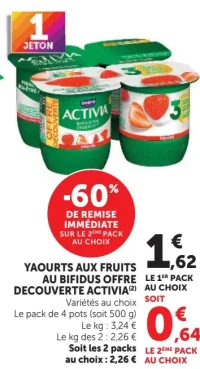 Yaourts aux fruits au bifidus offre découverte Activia