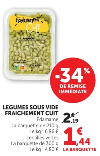 Légumes sous vide Fraîchement Cuit (Edamame / Lentilles vertes)