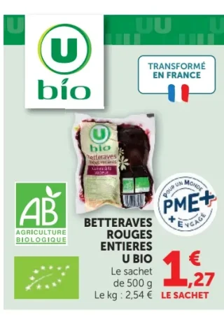 Betteraves rouges entières cuites à la vapeur U Bio