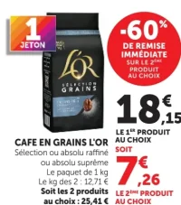 Café en grains L'OR Sélection ou absolu raffiné ou absolu suprême