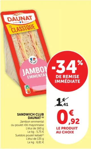 Sandwich Club Daunat Le Classique Jambon Emmental