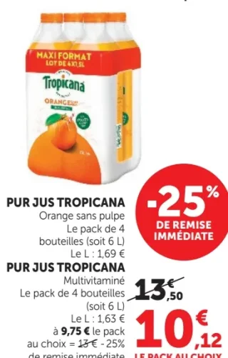 Pur Jus Tropicana Orange sans pulpe