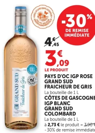 Vin rosé Pays d'Oc IGP Grand Sud Fraîcheur de Gris