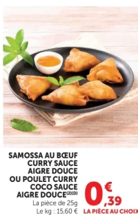 Samossa au boeuf curry sauce aigre douce ou poulet curry coco sauce aigre douce