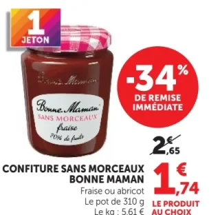 Confiture sans morceaux Bonne Maman Fraise ou abricot
