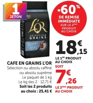 Café en grains L'OR Sélection ou absolu raffiné ou absolu suprême