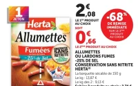 Allumettes ou lardons fumés -25% de sel conservation sans nitrite Herta
