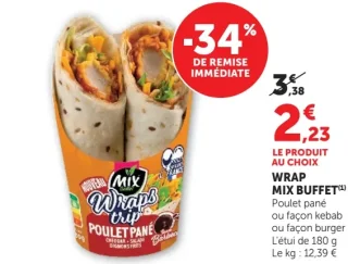 Wrap Mix Buffet Poulet pané, façon kebab ou façon burger