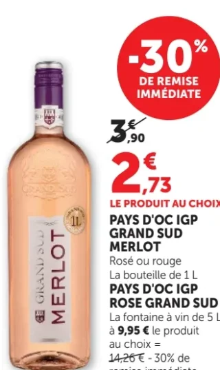 Pays d'oc IGP Grand Sud Merlot ou Pays d'oc IGP Rose Grand Sud