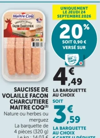 Saucisse de Volaille Façon Charcutière Maître CoQ