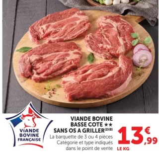 Viande bovine basse côte ★★ sans os à griller