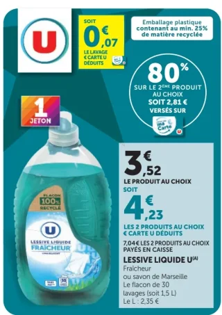 Lessive liquide U Fraîcheur ou savon de Marseille