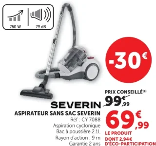 ASPIRATEUR SANS SAC SEVERIN CY 7088