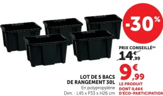 Lot de 5 bacs de rangement 30L