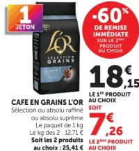Café en grains L'OR Sélection ou absolu raffiné
