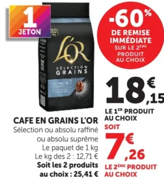 Café en grains L'OR Sélection ou absolu raffiné