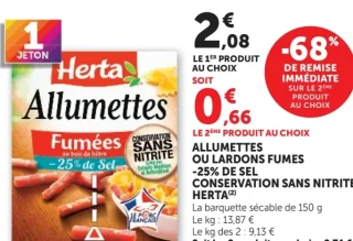 Allumettes ou lardons fumés -25% de sel conservation sans nitrite Herta