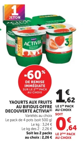 Yaourts aux fruits au bifidus offre découverte Activia