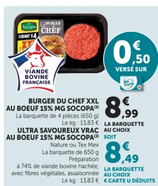 Burger du chef XXL au boeuf 15% mg Socopa