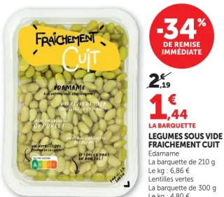 Légumes sous vide Fraîchement Cuit (Edamame, Lentilles vertes)