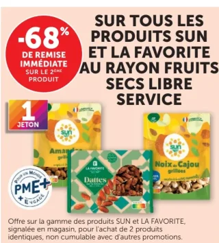 Produits Sun et La Favorite au rayon fruits secs libre service