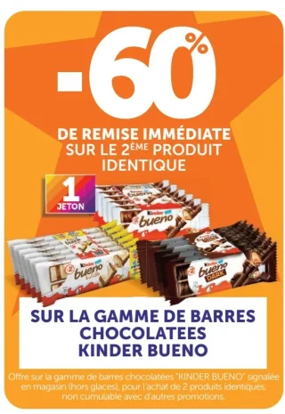Sur la gamme de barres chocolatées Kinder Bueno