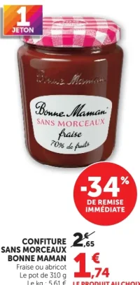 Confiture sans morceaux Bonne Maman Fraise ou abricot
