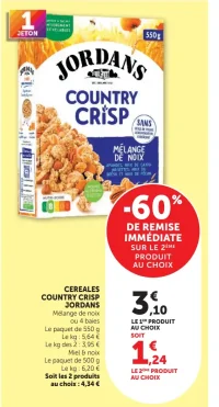 Céréales Country Crisp Jordans Mélange de noix, 4 baies ou Miel & noix