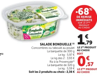 Salade Bonduelle Concombres ou taboulé au poulet ou riz à la Provençale