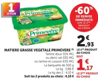 Matière Grasse Végétale Primevère Tartine doux ou demi-sel ou tartine et cuisson