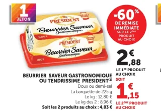 Beurrier Saveur Gastronomique ou Tendrissime Président Doux ou demi-sel