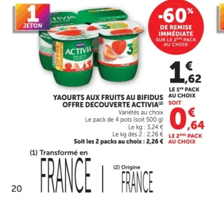 Yaourts aux fruits au bifidus Offre Découverte Activia Variétés au choix