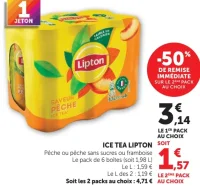 Ice Tea Lipton Pêche ou pêche sans sucres ou framboise