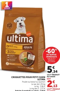 Croquettes pour petit chien Ultima Poulet ou boeuf ou saumon