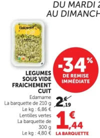 Légumes sous vide fraîchement cuit Edamame ou Lentilles vertes