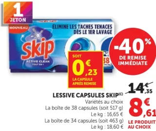 LESSIVE CAPSULES SKIP Active Clean Tout en 1