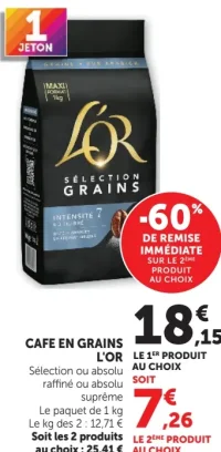 Café en grains L'Or Sélection, absolu raffiné ou absolu suprême
