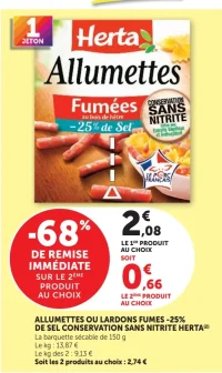 Allumettes ou lardons fumés -25% de sel conservation sans nitrite Herta