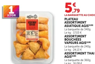 Plateau assortiment asiatique, Assortiment bouchées vapeurs ou Assortiment Thai Agis
